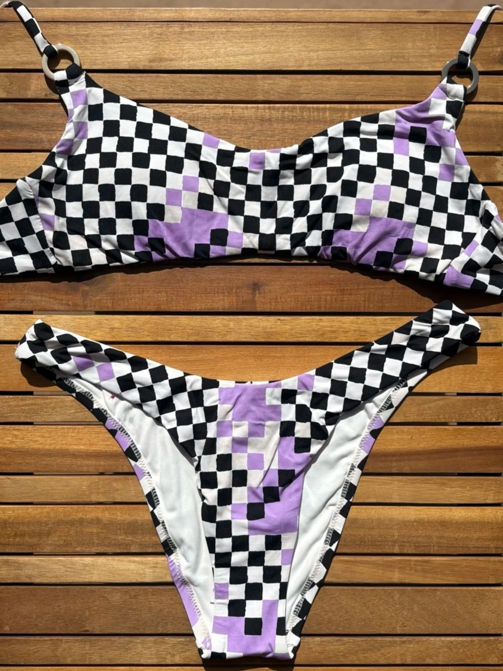 XSMALL NWT RED CARTER - GRACE CHECK ME OUT BIKINI SWIMSUIT BLACK WHITE LILAC